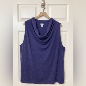 Chico’s 4 Sparkly Purple Cashmere Blend Cowl Neck Sleeveless Knit Top 2X Winter